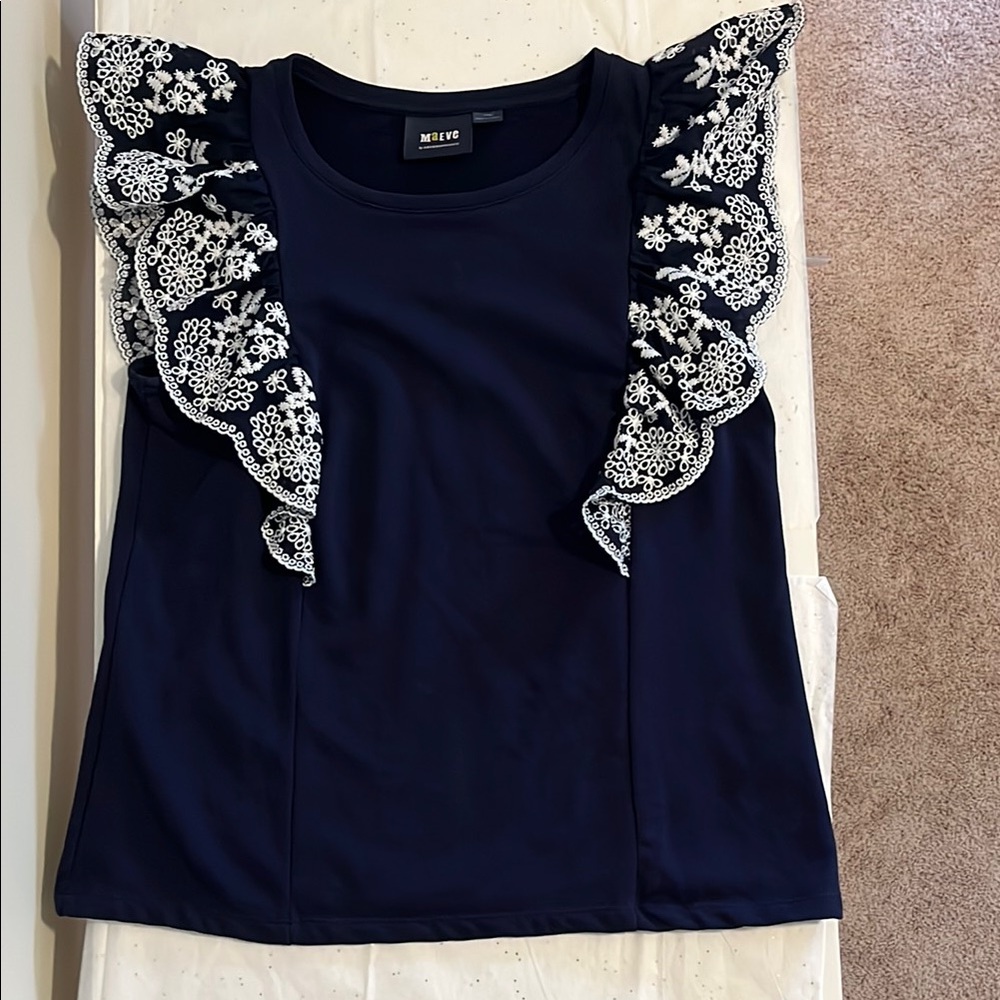 Anthropologie Blue Ruffled Embellished Blouse